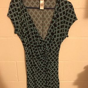 Laundry by Design cinched green and navy dress